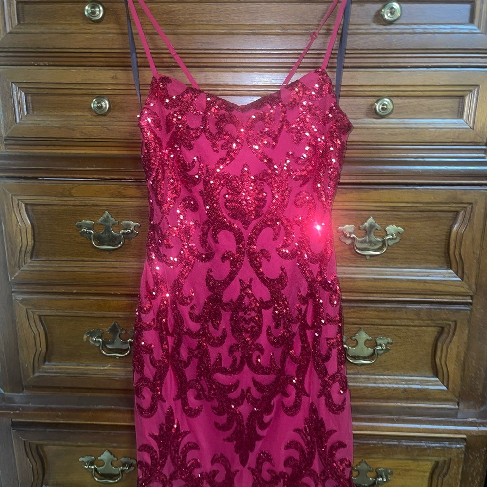 B Darlin Vibrant Red Sequin Dress